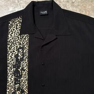 Steady Last Call Shirt Mens Large Black Bowling Short Sleeve Cheetah Camp Collar
